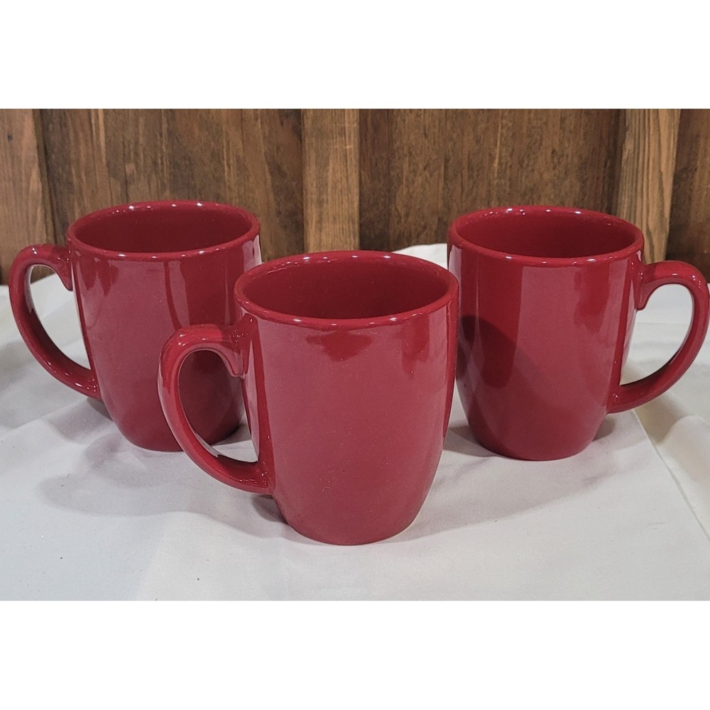 Corelle Stoneware Ruby Red Coffee Tea Mug Cup 4 " 12 oz - Set Of 3